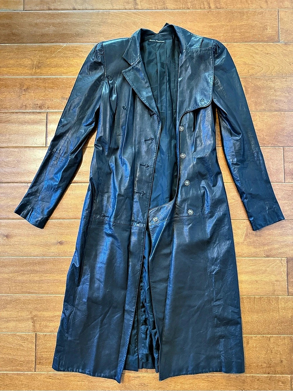 Oliver Theyskens Leather Long Coat Black Size 40